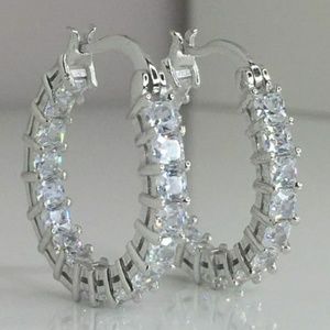 14k White Gold Diamond 10 Carat Hoop Earrings